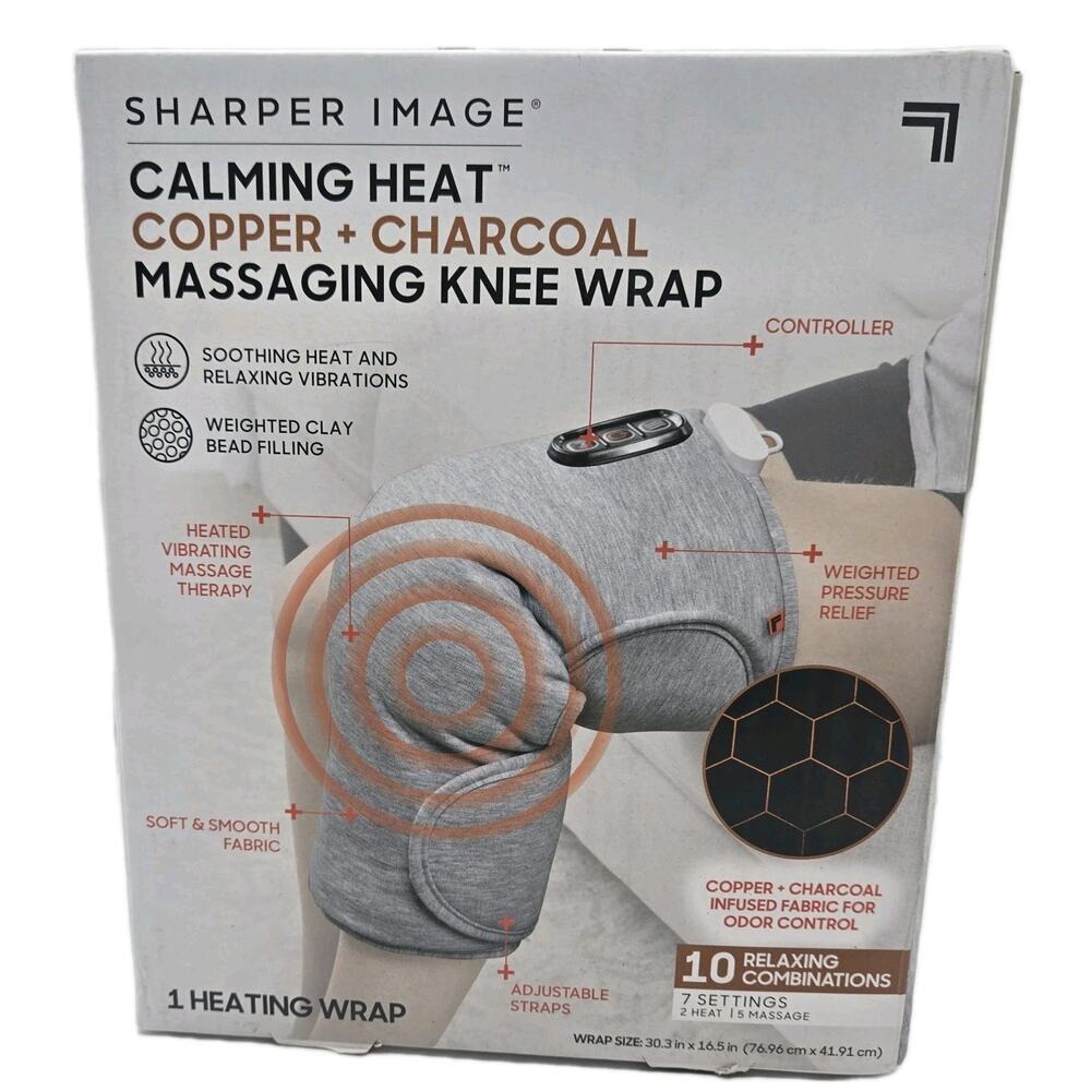 NEW Sharper Image Heat Knee Wrap Weighted Copper & Charcoal Massaging 7 Settings